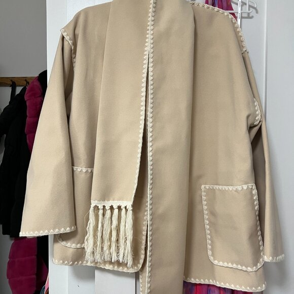 Embroidered Scarf Jacket, Camel - Picture 4 of 4